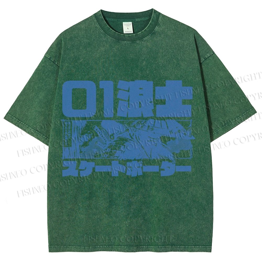 Unisex Vintage Japanese Samurai Printed Washed Tee