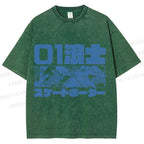 Unisex Vintage Japanese Samurai Printed Washed Tee