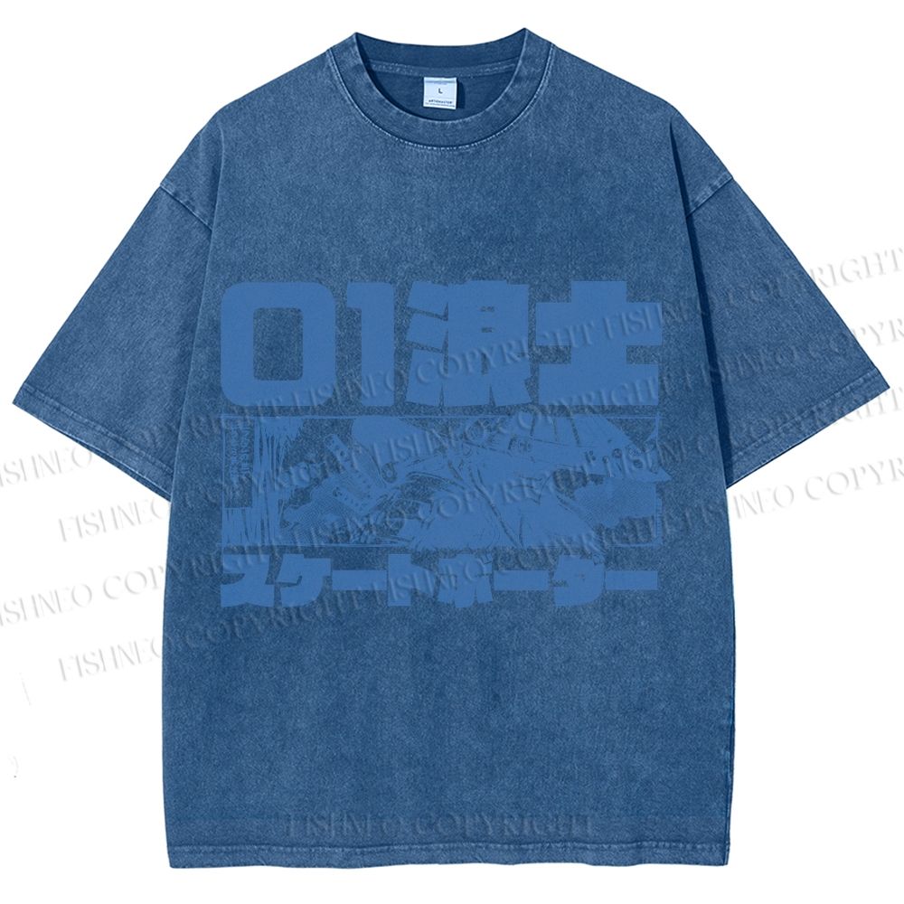 Unisex Vintage Japanese Samurai Printed Washed Tee