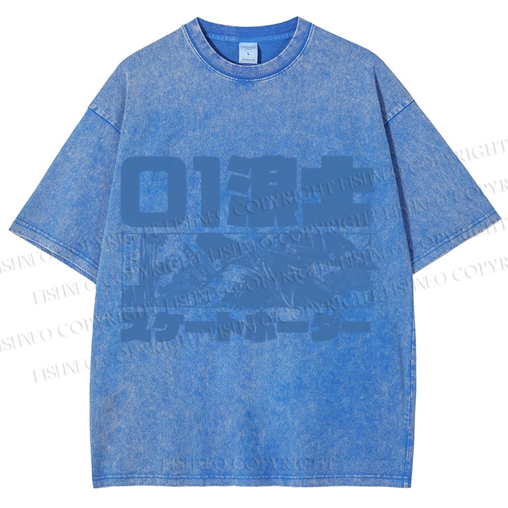 Unisex Vintage Japanese Samurai Printed Washed Tee