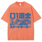Unisex Vintage Japanese Samurai Printed Washed Tee