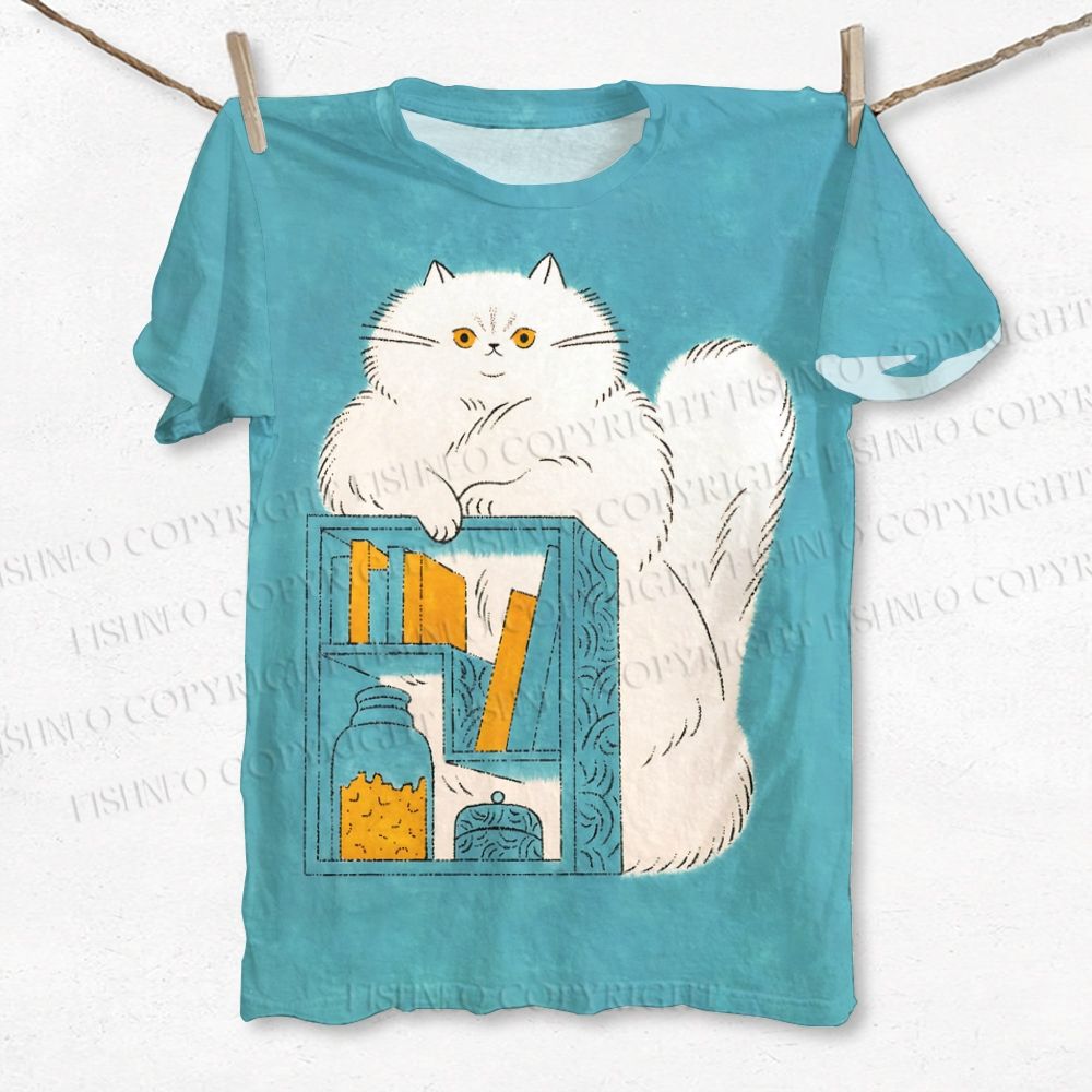 Unisex Cat Books Printed Classic T-shirt