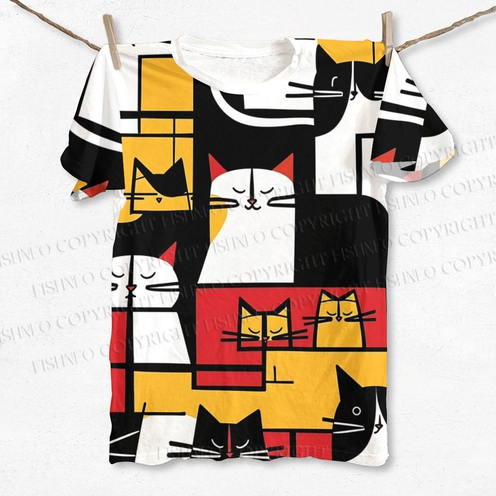 Unisex Cat Graffiti Printed Classic T-shirt