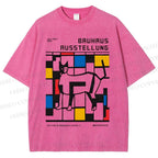 Unisex Geometric Cat Printed Washed Tee