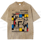 Unisex Geometric Cat Printed Washed Tee
