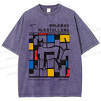 Unisex Geometric Cat Printed Washed Tee