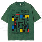 Unisex Geometric Cat Printed Washed Tee
