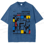 Unisex Geometric Cat Printed Washed Tee