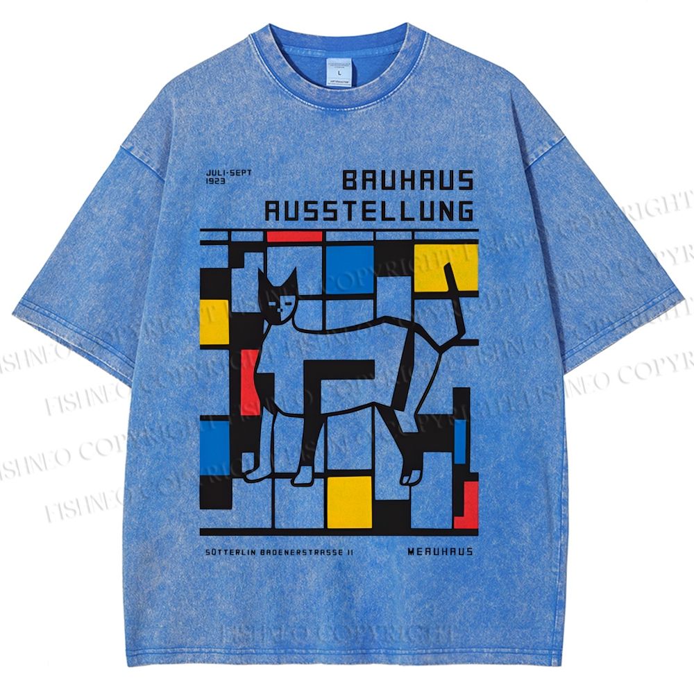 Unisex Geometric Cat Printed Washed Tee