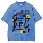 Unisex Geometric Cat Printed Washed Tee