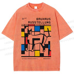 Unisex Geometric Cat Printed Washed Tee