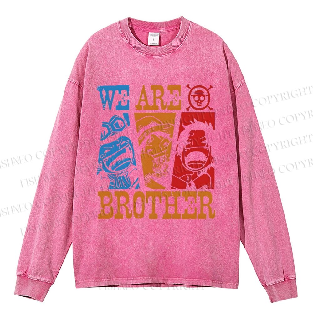 Unisex Casual Washed We Are Brothers Luffy Printed Long Sleeve T-shirt