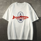 Da Ba Zhou Salmon Japanese Style Cotton Casual T-shirt