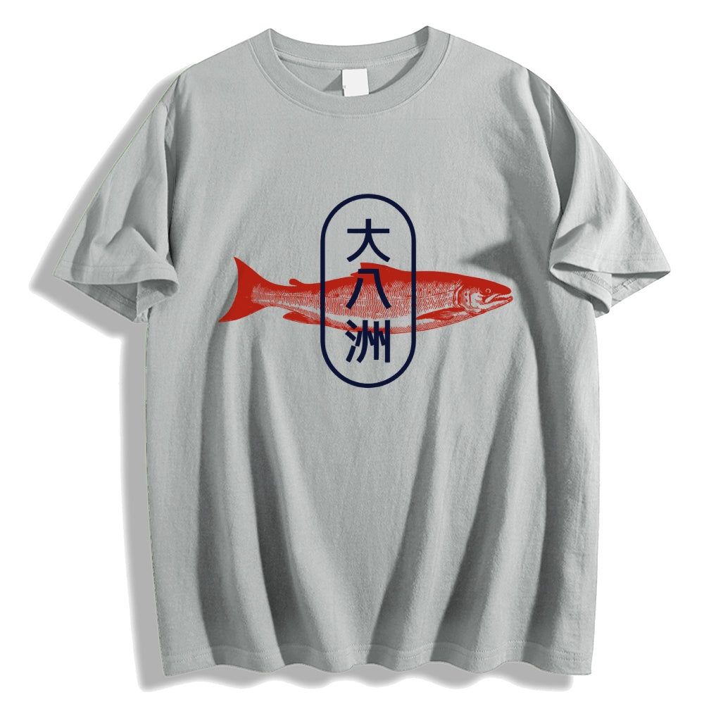 Da Ba Zhou Salmon Japanese Style Cotton Casual T-shirt