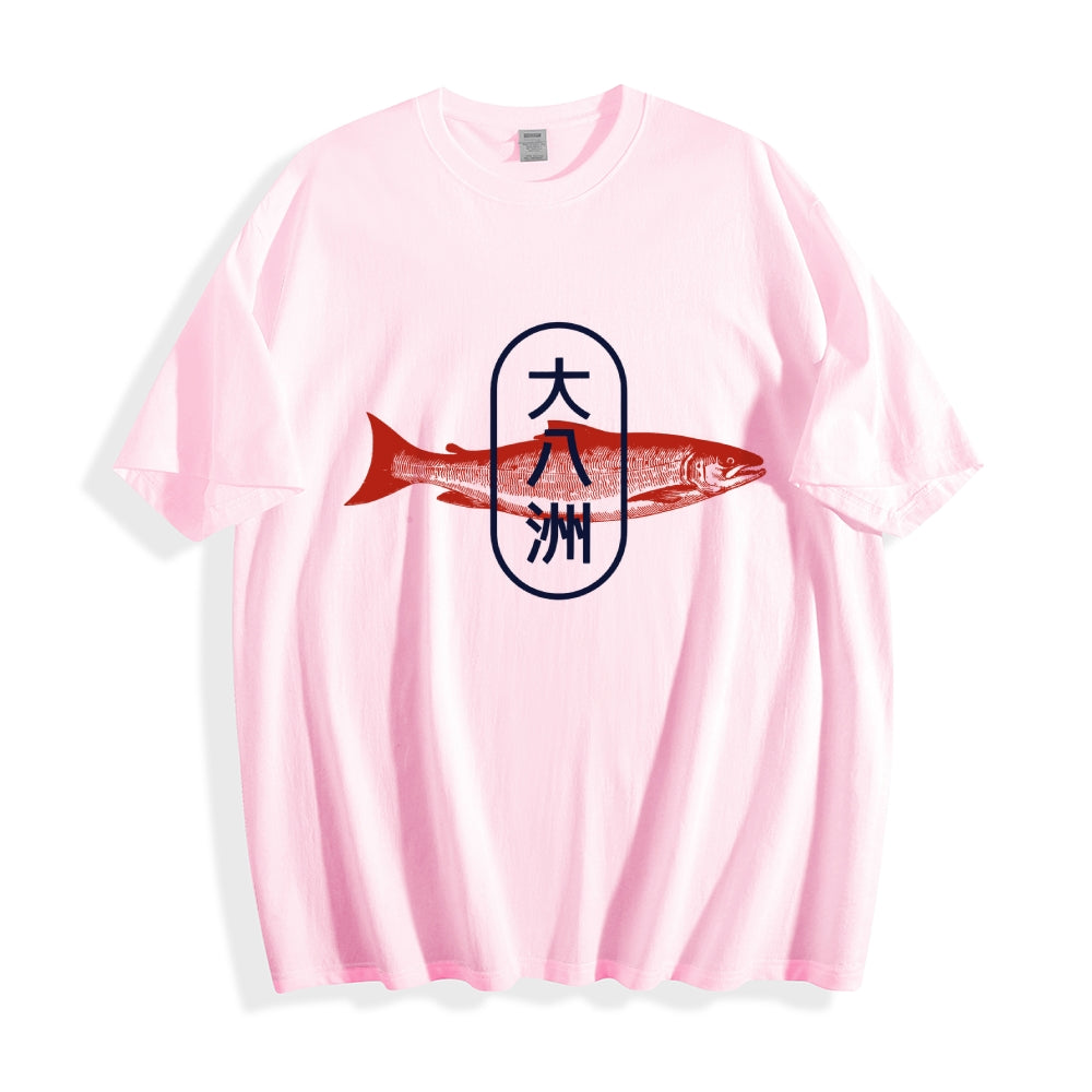Da Ba Zhou Salmon Japanese Style Cotton Casual T-shirt