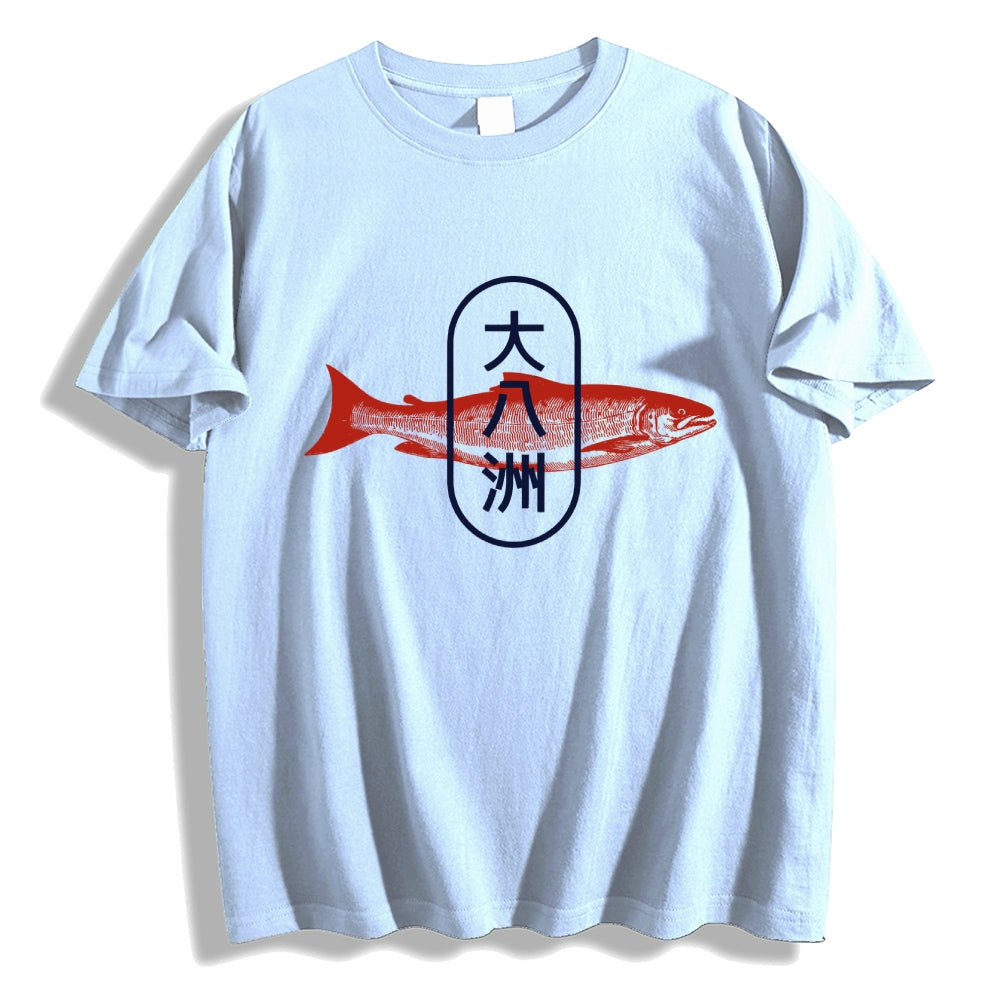 Da Ba Zhou Salmon Japanese Style Cotton Casual T-shirt