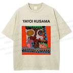 Unisex Yayoi Kusama Abstract Face Printed Washed Tee