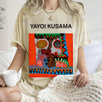 Unisex Yayoi Kusama Abstract Face Printed Washed Tee