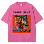 Unisex Yayoi Kusama Abstract Face Printed Washed Tee