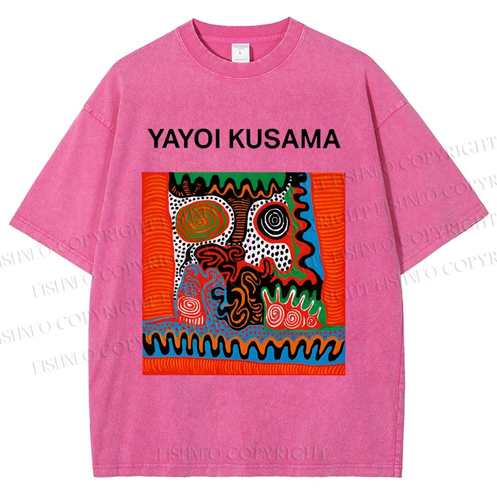 Unisex Yayoi Kusama Abstract Face Printed Washed Tee