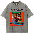 Unisex Yayoi Kusama Abstract Face Printed Washed Tee