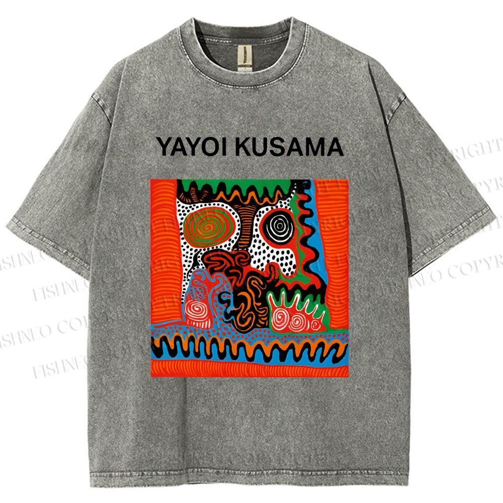 Unisex Yayoi Kusama Abstract Face Printed Washed Tee