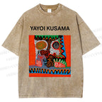 Unisex Yayoi Kusama Abstract Face Printed Washed Tee