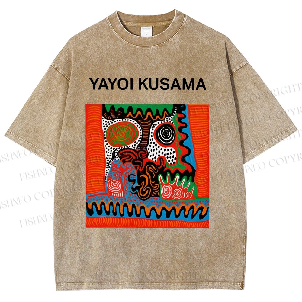 Unisex Yayoi Kusama Abstract Face Printed Washed Tee