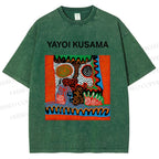 Unisex Yayoi Kusama Abstract Face Printed Washed Tee