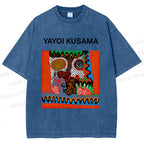 Unisex Yayoi Kusama Abstract Face Printed Washed Tee