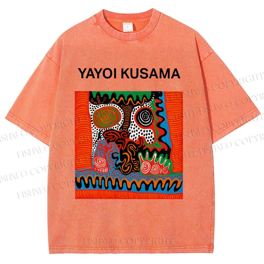 Unisex Yayoi Kusama Abstract Face Printed Washed Tee