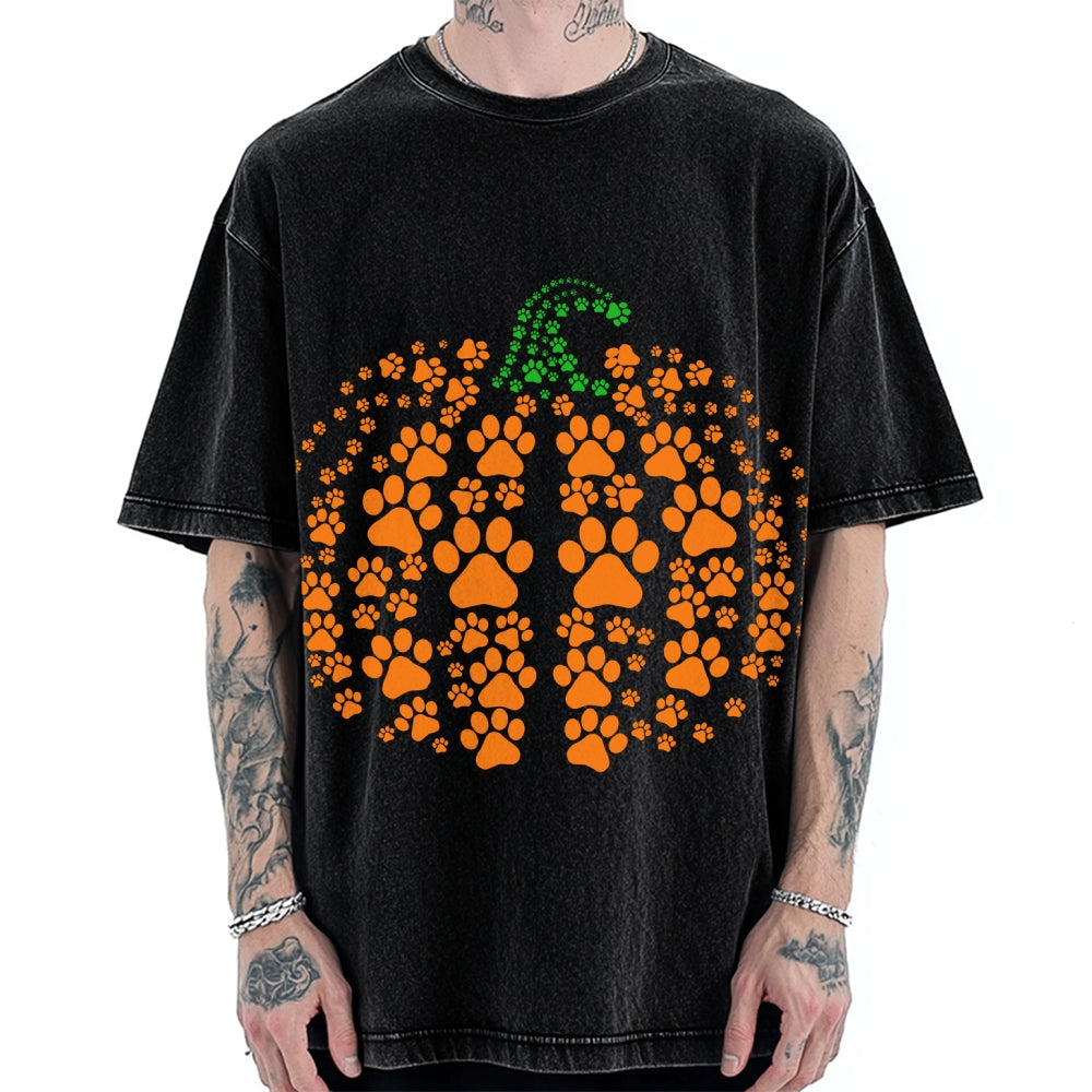Cute Cat Pumpkin Vintage Washed T-shirt