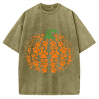 Cute Cat Pumpkin Vintage Washed T-shirt