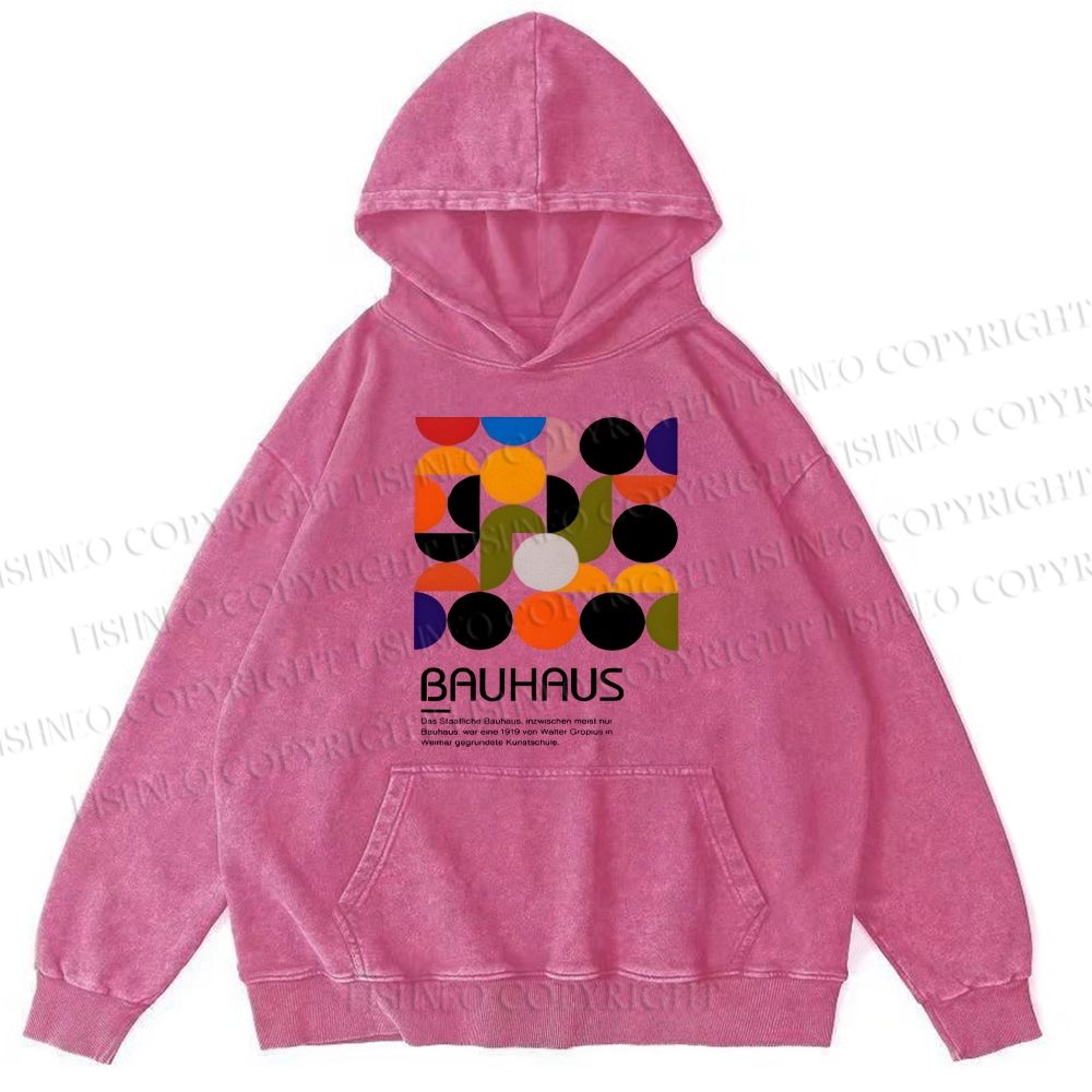 Unisex Casual Vintage Bauhaus Design Printed Washed Hoodie