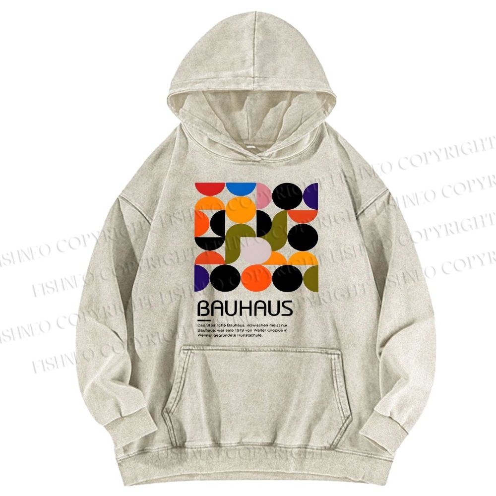 Unisex Casual Vintage Bauhaus Design Printed Washed Hoodie