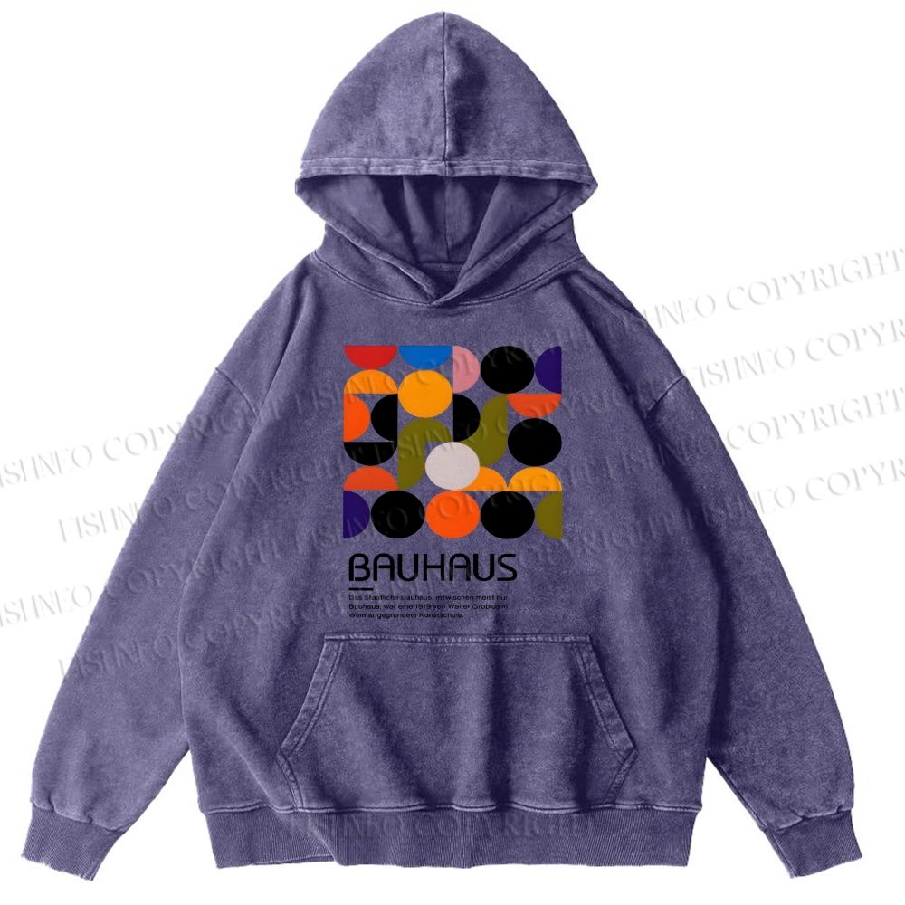 Unisex Casual Vintage Bauhaus Design Printed Washed Hoodie