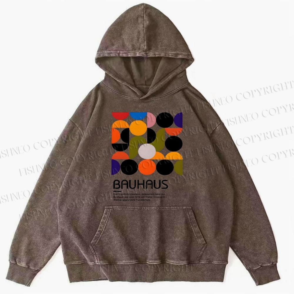 Unisex Casual Vintage Bauhaus Design Printed Washed Hoodie