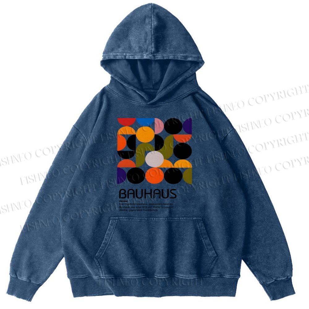 Unisex Casual Vintage Bauhaus Design Printed Washed Hoodie