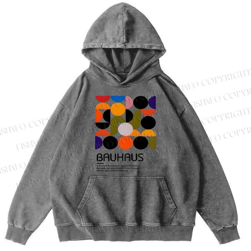 Unisex Casual Vintage Bauhaus Design Printed Washed Hoodie
