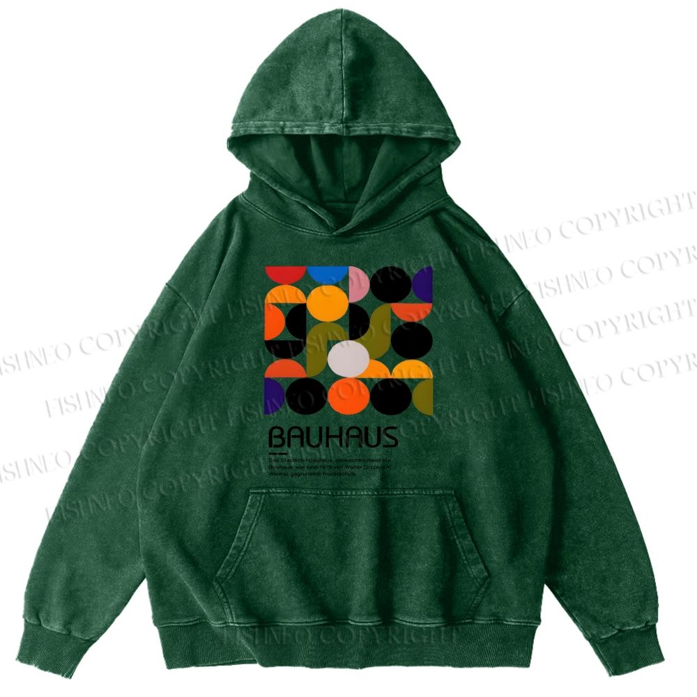 Unisex Casual Vintage Bauhaus Design Printed Washed Hoodie