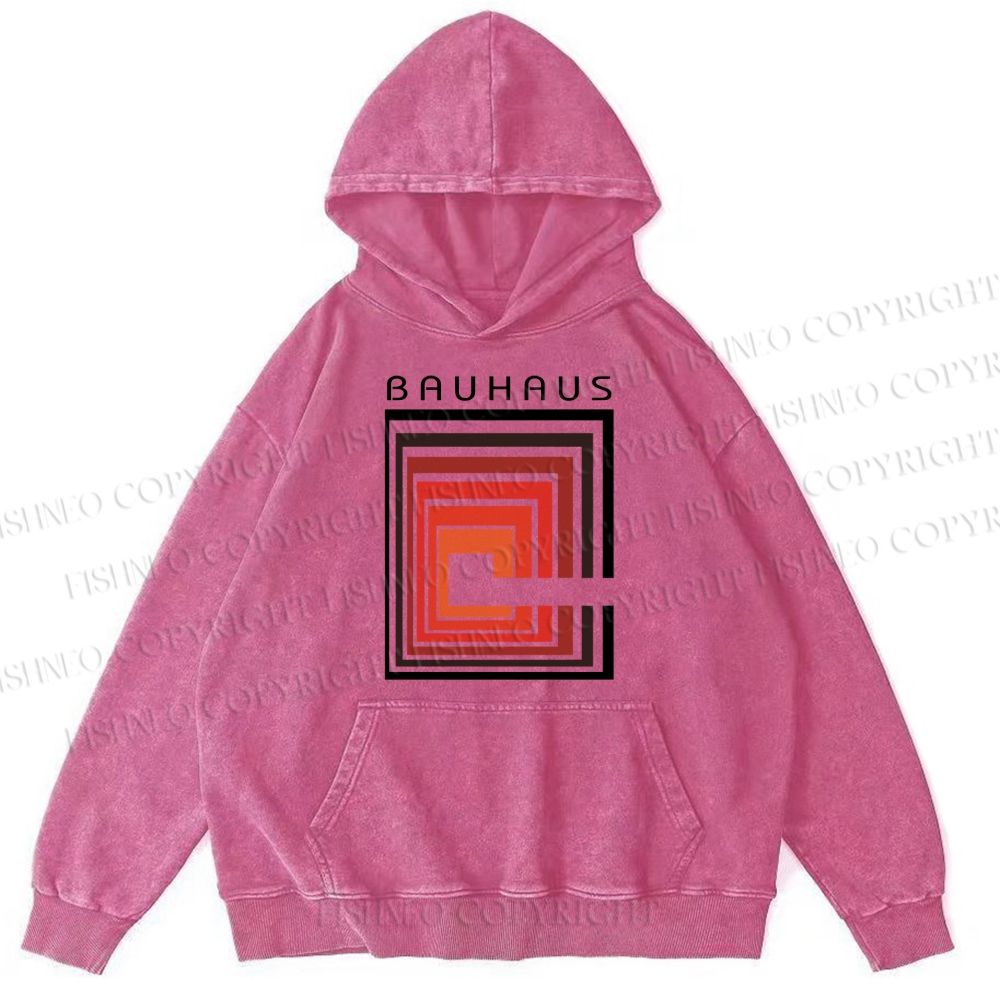 Unisex Casual Vintage Bauhaus Design Printed Washed Hoodie
