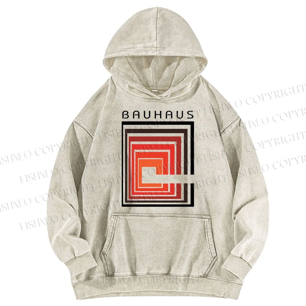Unisex Casual Vintage Bauhaus Design Printed Washed Hoodie