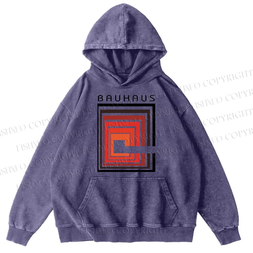 Unisex Casual Vintage Bauhaus Design Printed Washed Hoodie