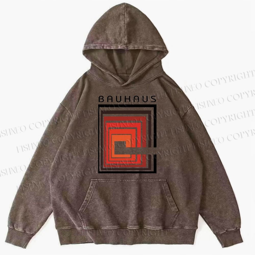 Unisex Casual Vintage Bauhaus Design Printed Washed Hoodie