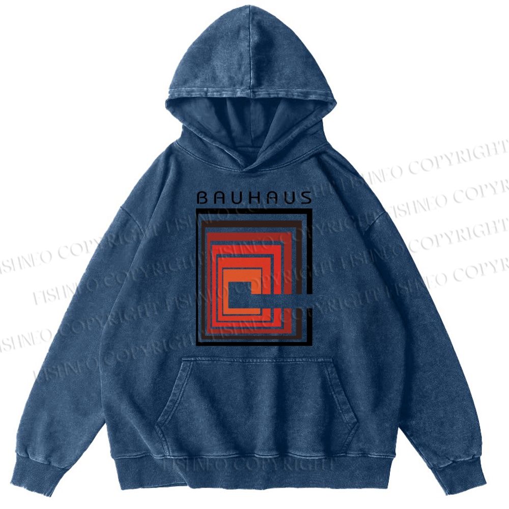 Unisex Casual Vintage Bauhaus Design Printed Washed Hoodie