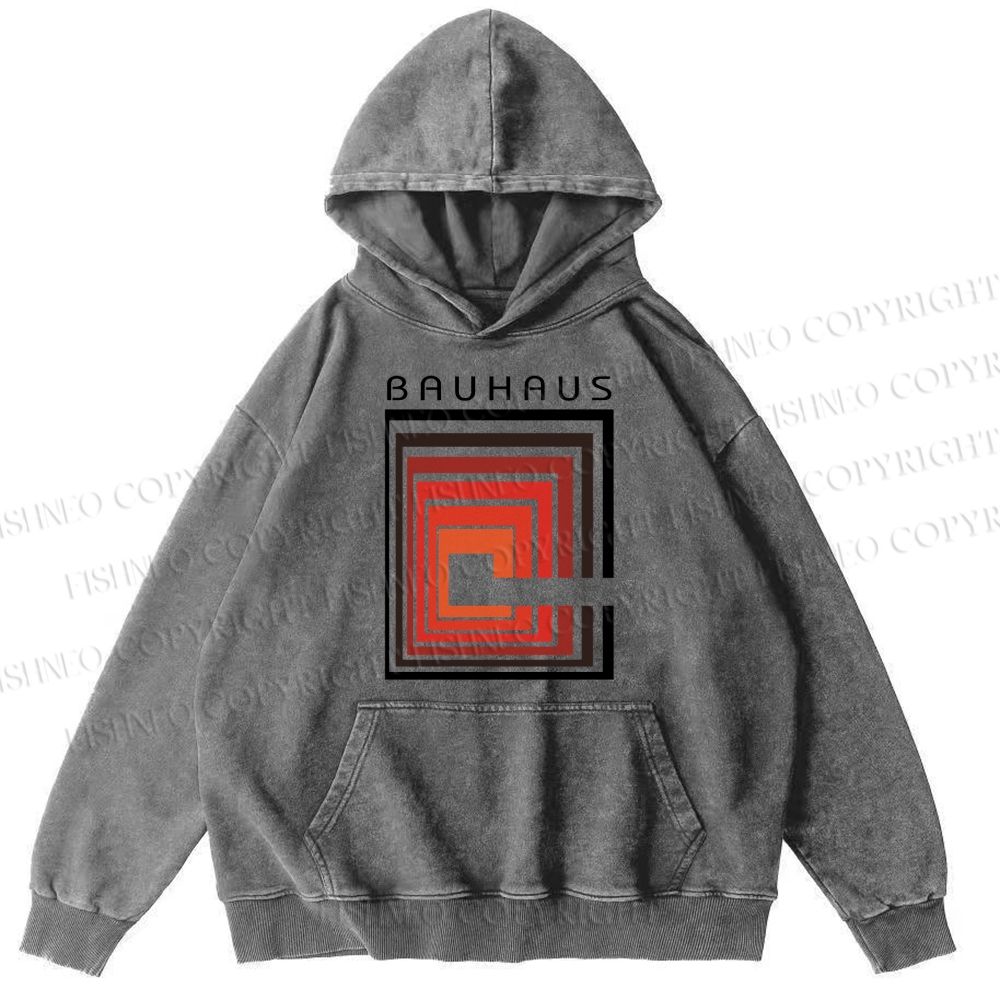 Unisex Casual Vintage Bauhaus Design Printed Washed Hoodie