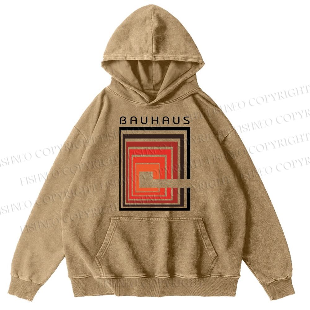 Unisex Casual Vintage Bauhaus Design Printed Washed Hoodie