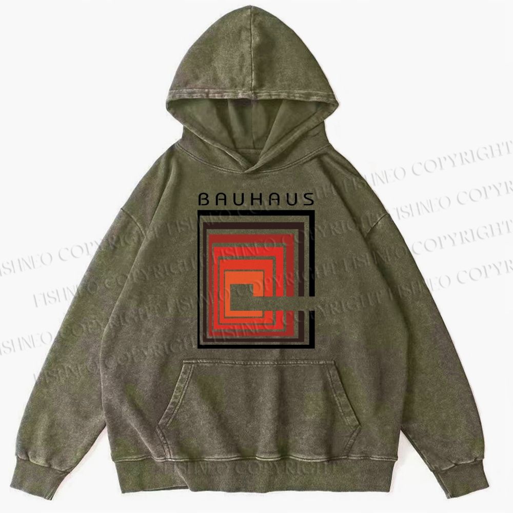 Unisex Casual Vintage Bauhaus Design Printed Washed Hoodie