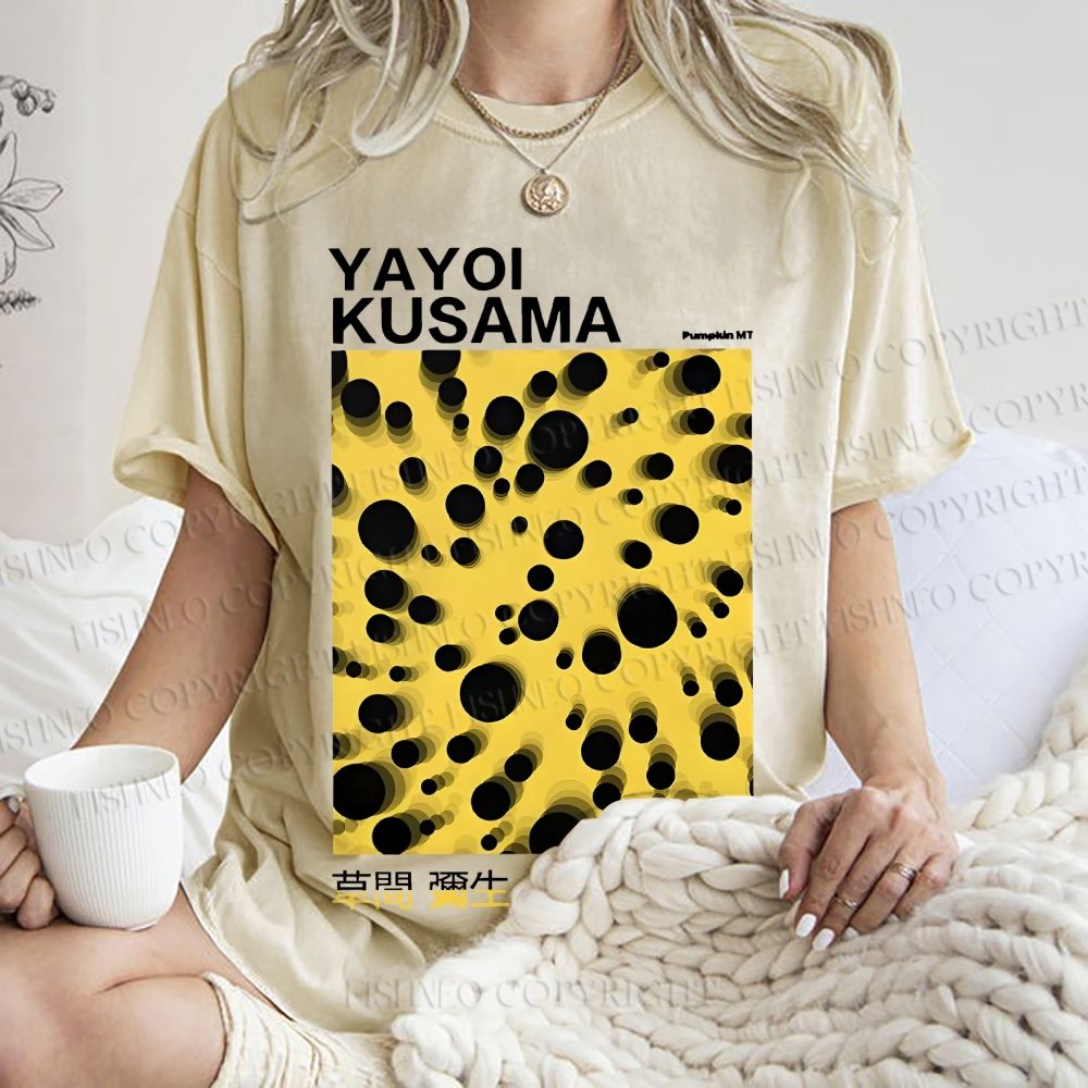 Unisex Japanese Yayoi Kusama Printed Washed Tee