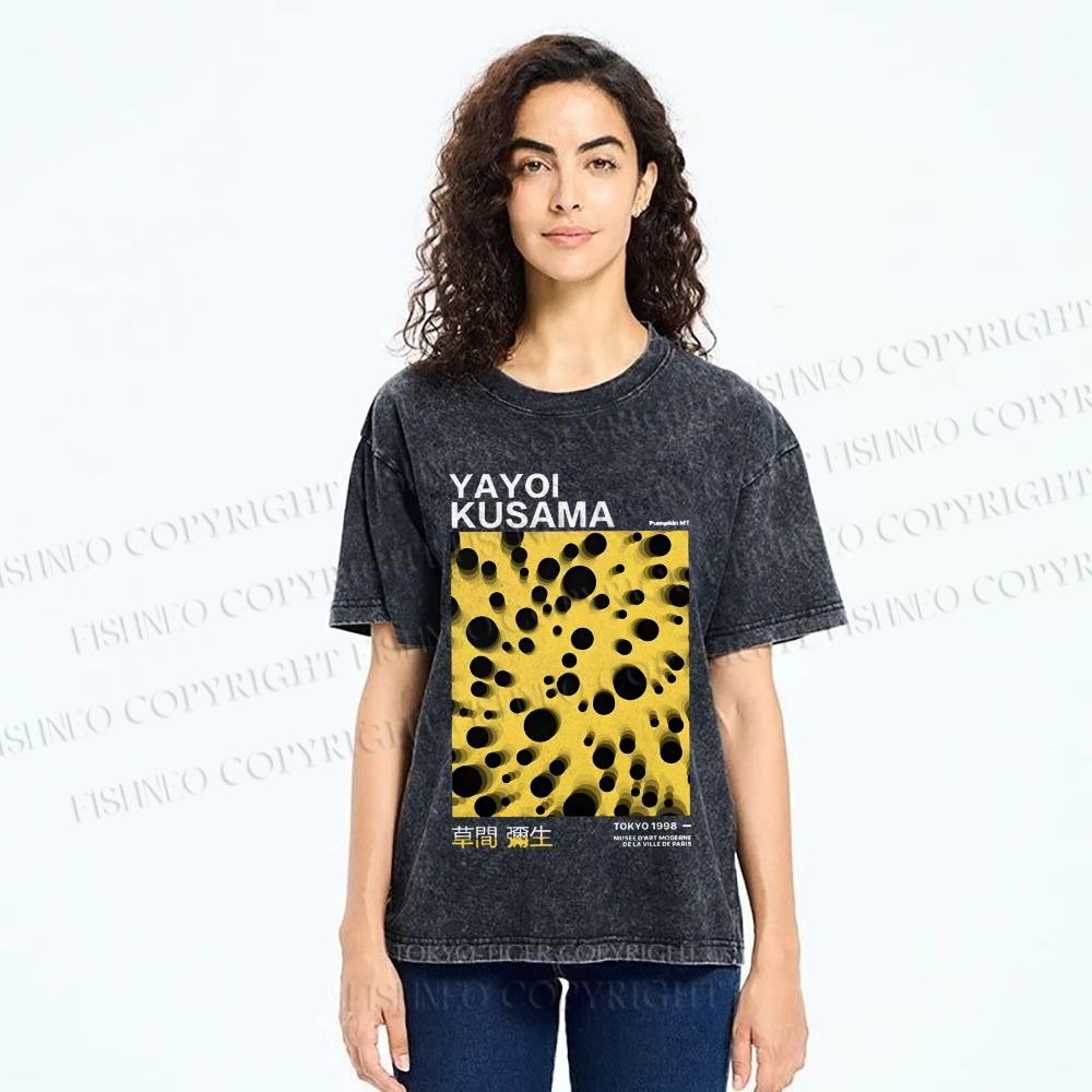 Unisex Japanese Yayoi Kusama Printed Washed Tee
